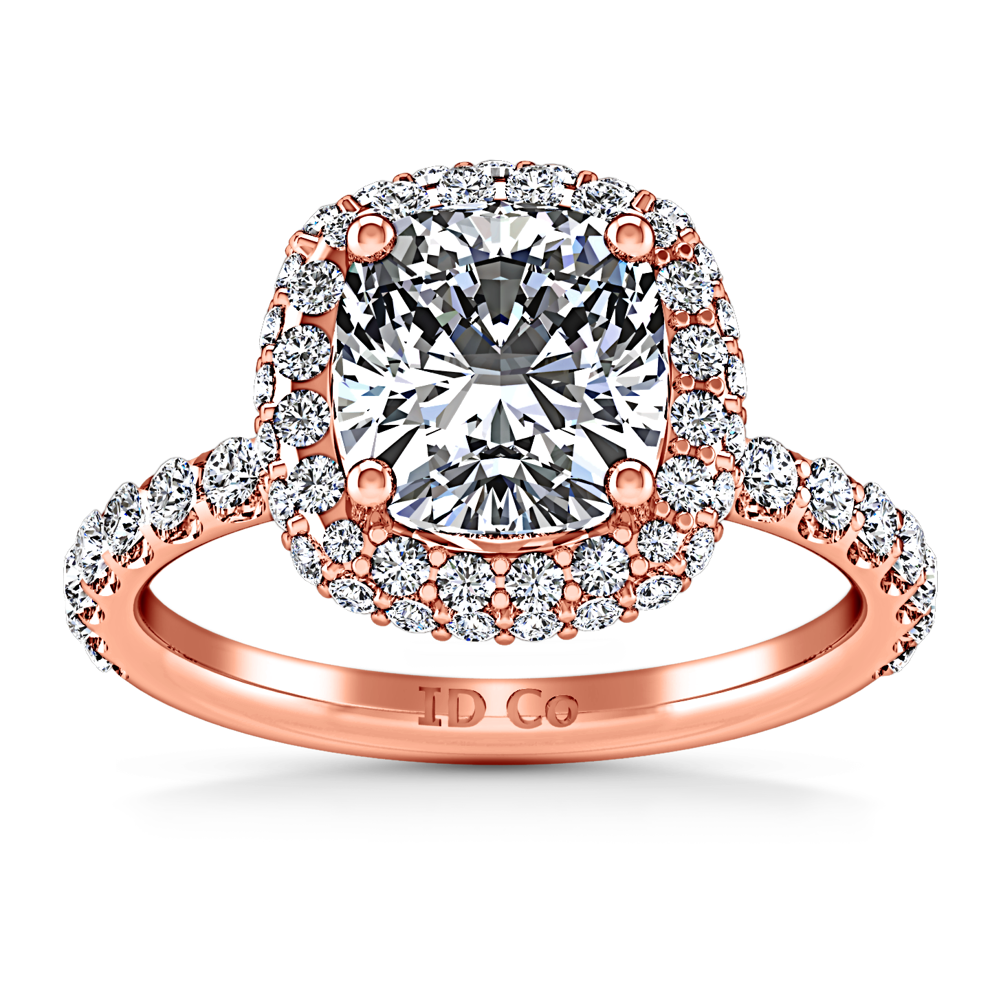 Rose Gold Halo Cushion Cut Stone Wedding Ring Set